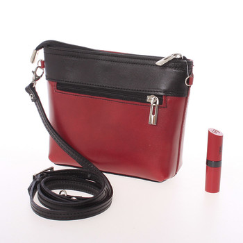 Dámska kožená crossbody kabelka červeno čierna - ItalY Garnet