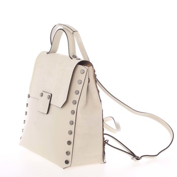 Unikátny svetlobéžový dámsky kožený batoh / kabelka - ItalY Nicoletta