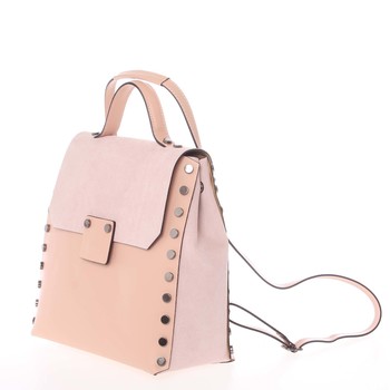 Unikátny svetloružový dámsky kožený batoh / kabelka - ItalY Nicoletta