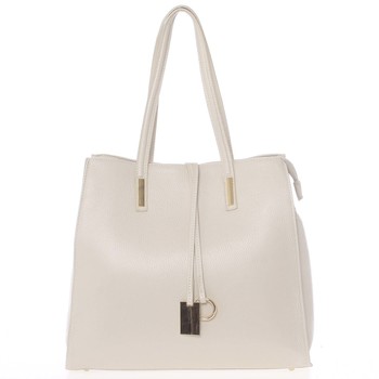 Veľká kožená kabelka cez rameno svetlo béžová - ItalY Nitsa