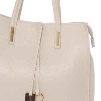 Veľká kožená kabelka cez rameno svetlo béžová - ItalY Nitsa