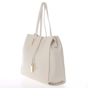 Veľká kožená kabelka cez rameno svetlo béžová - ItalY Nitsa