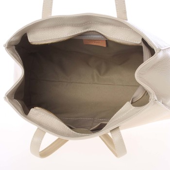 Veľká kožená kabelka cez rameno svetlo béžová - ItalY Nitsa