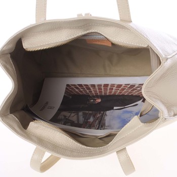 Veľká kožená kabelka cez rameno svetlo béžová - ItalY Nitsa