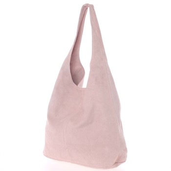 Veľká dámska kožená kabelka cez plece svetloružová - ItalY Ocypete