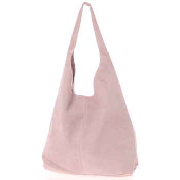 Veľká dámska kožená kabelka cez plece svetloružová - ItalY Ocypete