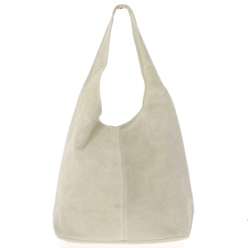 Veľká dámska kožená kabelka cez rameno svetlobéžová - ItalY Ocypete