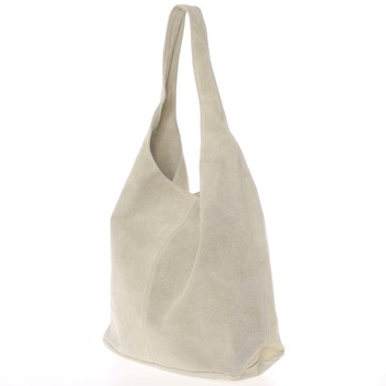 Veľká dámska kožená kabelka cez rameno svetlobéžová - ItalY Ocypete