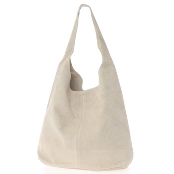 Veľká dámska kožená kabelka cez rameno svetlobéžová - ItalY Ocypete