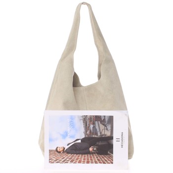 Veľká dámska kožená kabelka cez rameno svetlobéžová - ItalY Ocypete