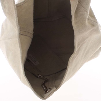 Veľká dámska kožená kabelka cez rameno svetlobéžová - ItalY Ocypete