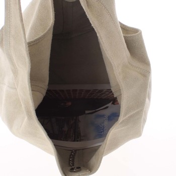 Veľká dámska kožená kabelka cez rameno svetlobéžová - ItalY Ocypete