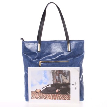 Veľká kožená kabelka cez rameno tmavomodrá - ItalY Obelia