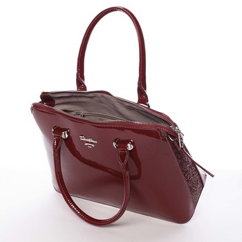 Elegantní lakovaná tmavě vínová dámská kabelka - David Jones Belen