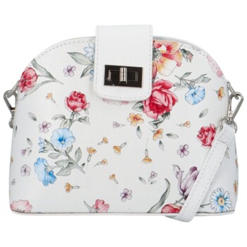 Dámska kožená crossbody kabelka biela/kvety - Delami Brokyllon