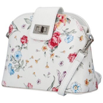 Dámska kožená crossbody kabelka biela/kvety - Delami Brokyllon