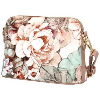Dámska kožená crossbody kabelka béžová/kvety - Delami Jedida
