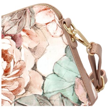 Dámska kožená crossbody kabelka béžová/kvety - Delami Jedida