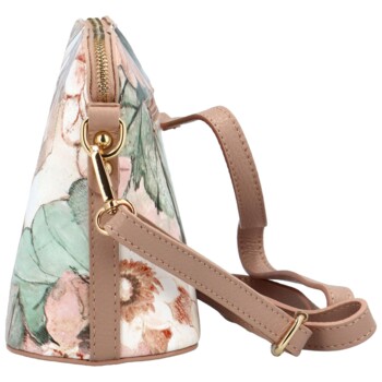 Dámska kožená crossbody kabelka béžová/kvety - Delami Jedida