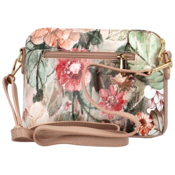 Dámska kožená crossbody kabelka béžová/kvety - Delami Jedida