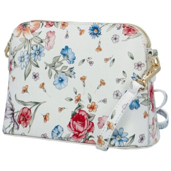 Dámska kožená crossbody kabelka biela/kvety - Delami Jedida