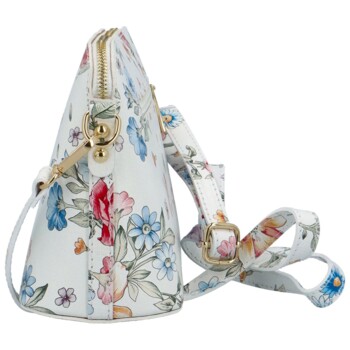 Dámska kožená crossbody kabelka biela/kvety - Delami Jedida