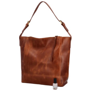 Dámska kožená kabelka na rameno koňaková - Bellugio Kyera