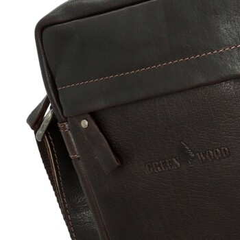 Pánska kožená crossbody taška tmavo hnedá - Greenwood Olwen