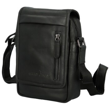 Pánska kožená crossbody taška čierna - Greenwood Olivier