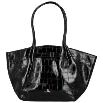 Luxusná dámska koženková kabelka na rameno Moiry, čierna