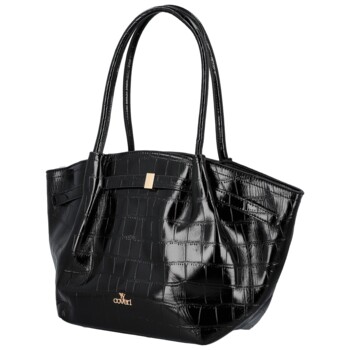 Luxusná dámska koženková kabelka na rameno Moiry, čierna