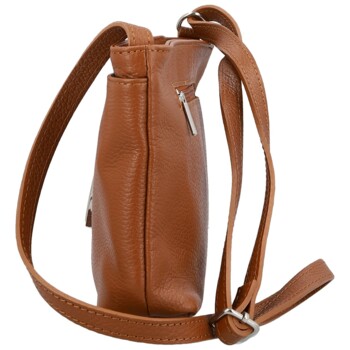 Dámska kožená crossbody kabelka koňaková - Delami Vera Pelle Finni