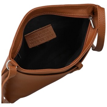 Dámska kožená crossbody kabelka koňaková - Delami Vera Pelle Finni