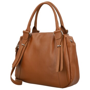 Dámska kožená kabelka na rameno koňaková - Delami Vera Pelle Tirza