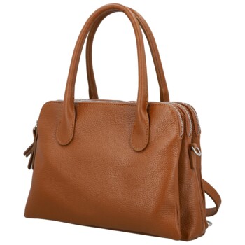 Dámska kožená kabelka na rameno koňaková - Delami Vera Pelle Tyra