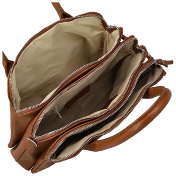 Dámska kožená kabelka na rameno koňaková - Delami Vera Pelle Tyra