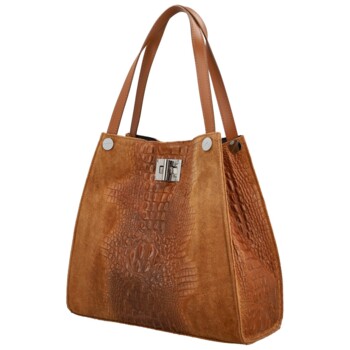 Dámska kožená kabelka na rameno koňaková - Delami Vera Pelle Jasmin