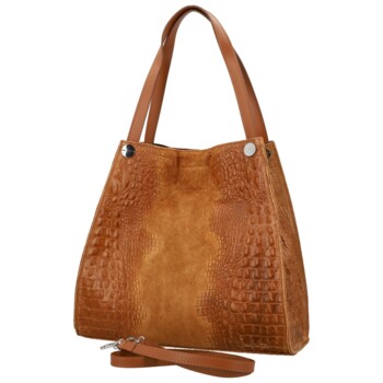 Dámska kožená kabelka na rameno koňaková - Delami Vera Pelle Jasmin