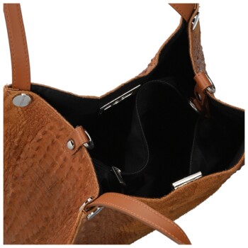 Dámska kožená kabelka na rameno koňaková - Delami Vera Pelle Jasmin