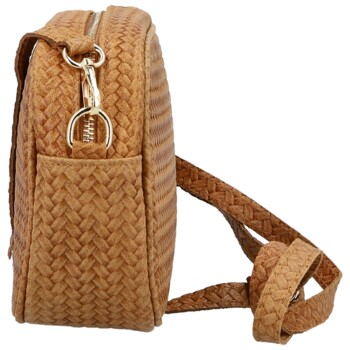 Dámska kožená crossbody kabelka koňaková - Delami Vera Pelle Teresia