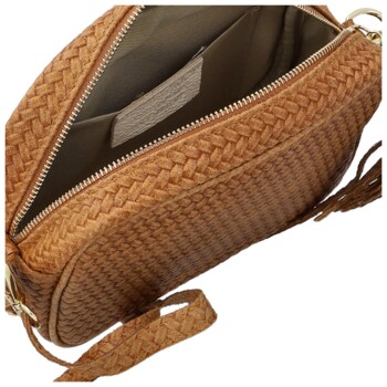 Dámska kožená crossbody kabelka koňaková - Delami Vera Pelle Teresia