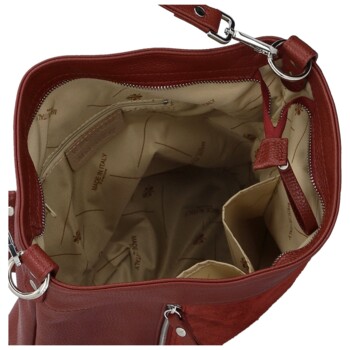 Dámska kožená kabelka do ruky tmavo červená - Delami Vera Pelle Aneli