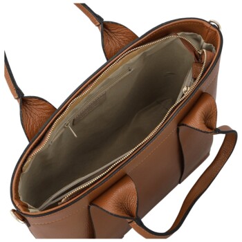 Dámska kožená kabelka na rameno koňaková - Delami Vera Pelle Nadiya