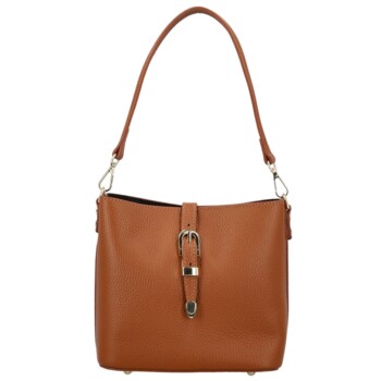Dámska kožená kabelka na rameno koňaková - Delami Vera Pelle Antoanet