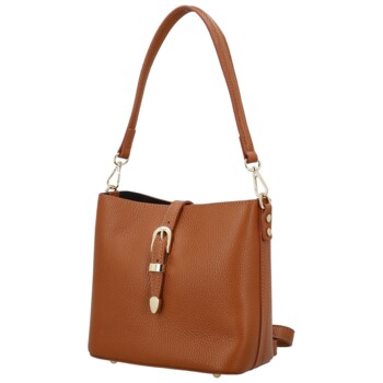 Dámska kožená kabelka na rameno koňaková - Delami Vera Pelle Antoanet