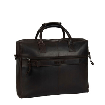 Pánska kožená taška na notebook tmavo hnedá - Mustang William
