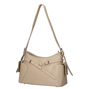 Dámska kožená kabelka cez rameno tmavo béžová - Delami Vera Pelle Slusch
