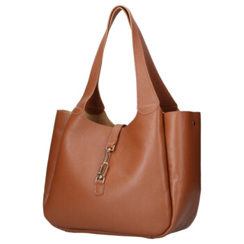 Dámska kožená kabelka cez rameno koňaková - Delami Vera Pelle Valentina