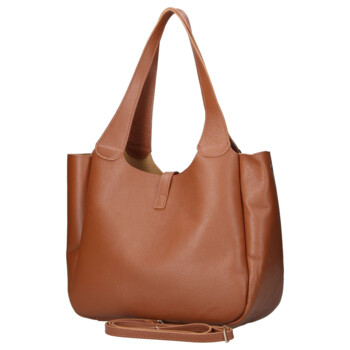 Dámska kožená kabelka cez rameno koňaková - Delami Vera Pelle Valentina