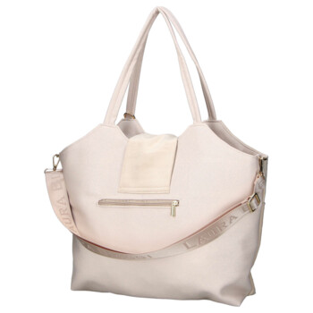 Dámska kožená kabelka cez rameno béžová - Laura Biaggi Sienna